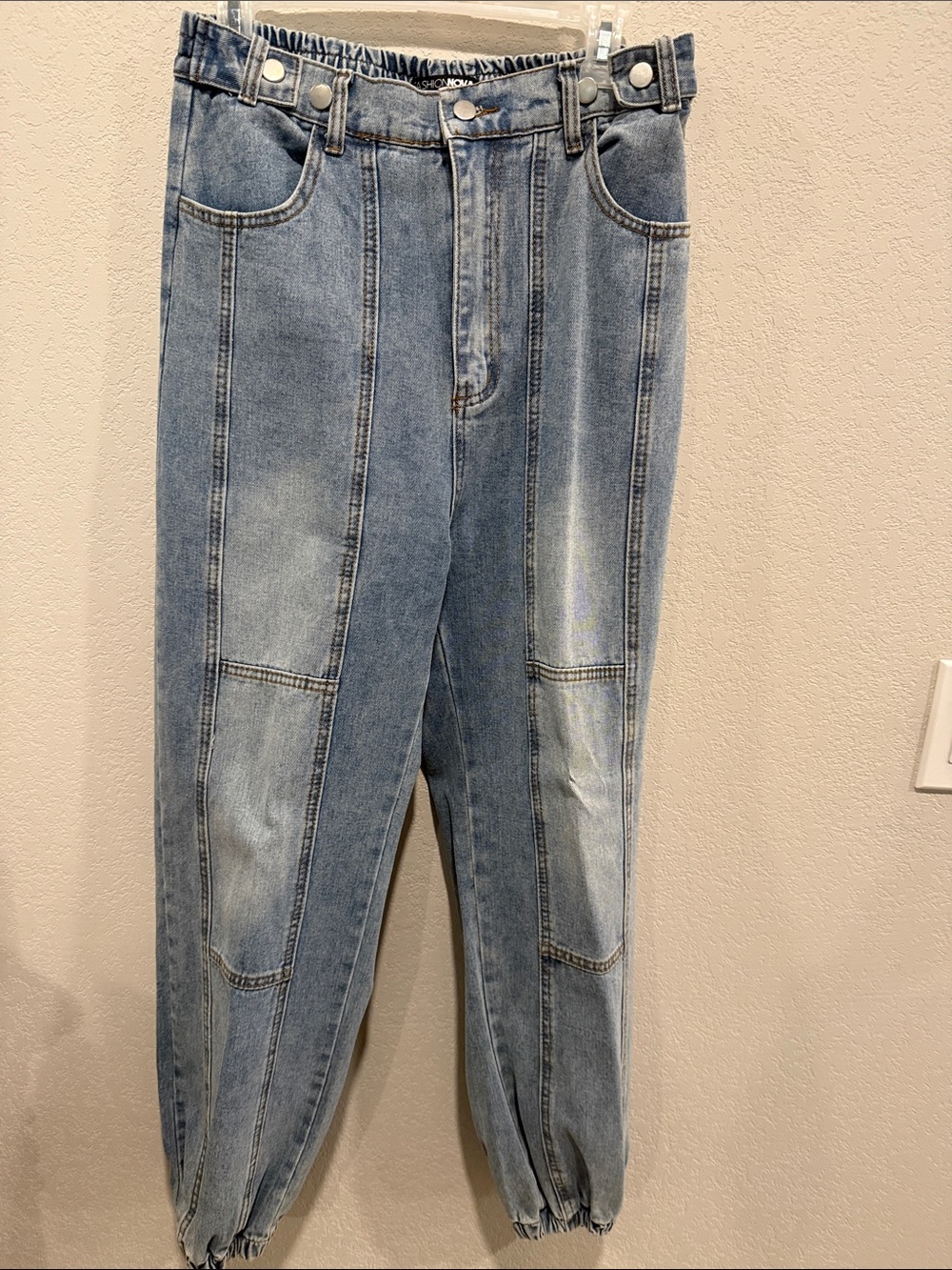 Fashion Nova Light Blue High Rise Panel-Detail Boyfriend Jeans